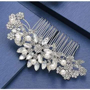 Hapibuy Crystal Wedding Hair Comb Bridal Hair Comb Pearl Wedding Headpiece Silver Hair Accessories
