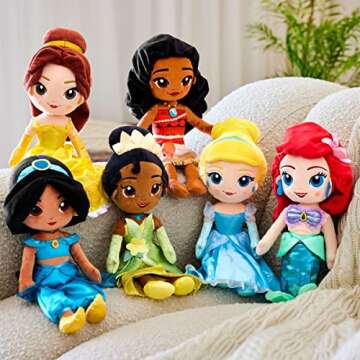 Disney Store Official Princess Plush Doll (Belle from Beauty and The Beast) Medium 14 Inches, Princess Dolls with Embroidered Features, Plush Toys, Princess Toys for Girls