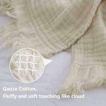 Simple&Opulence Cotton Muslin Throw Blanket for Bed, Couch, Knit Woven Gauze Blanket with Tassels, S...