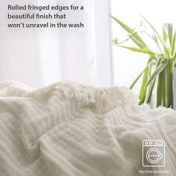 Simple&Opulence Cotton Muslin Throw Blanket for Bed, Couch, Knit Woven Gauze Blanket with Tassels, Soft Lightweight Cozy Pre-Washed Breathable Farmhouse Decoration for All-Season (White)