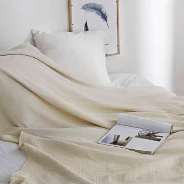 Simple&Opulence Cotton Muslin Throw Blanket for Bed, Couch, Knit Woven Gauze Blanket with Tassels, Soft Lightweight Cozy Pre-Washed Breathable Farmhouse Decoration for All-Season (White)