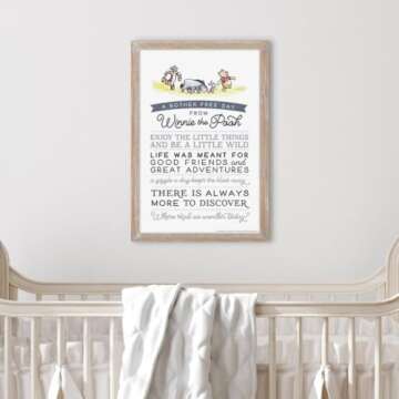 Disney Winnie the Pooh Bother Free Day Framed Wood Wall Decor - Nostalgic Winnie the Pooh Wall Art With Pooh Quotes