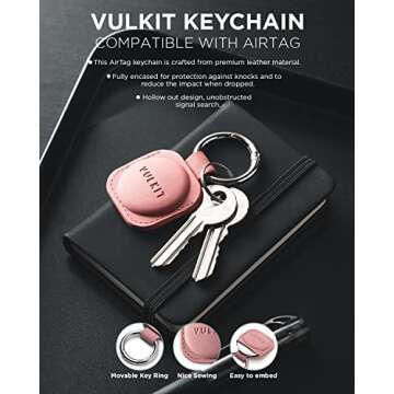 VULKIT Keychain Compatible for Apple AirTag Leather AirTag Protective Case with Keychain Holder AirT...