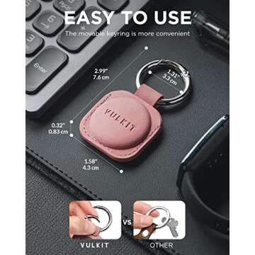 VULKIT Keychain Compatible for Apple AirTag Leather AirTag Protective Case with Keychain Holder AirTag Accessories for Key or Lungage(Rose)