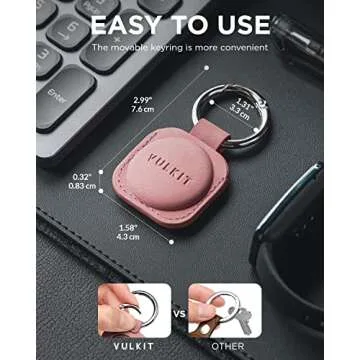VULKIT Keychain Compatible for Apple AirTag Leather AirTag Protective Case with Keychain Holder AirTag Accessories for Key or Lungage(Rose)