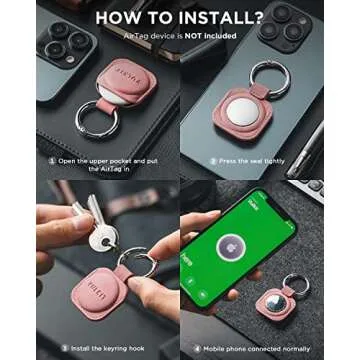 VULKIT Keychain Compatible for Apple AirTag Leather AirTag Protective Case with Keychain Holder AirTag Accessories for Key or Lungage(Rose)