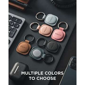 VULKIT Keychain Compatible for Apple AirTag Leather AirTag Protective Case with Keychain Holder AirTag Accessories for Key or Lungage(Rose)