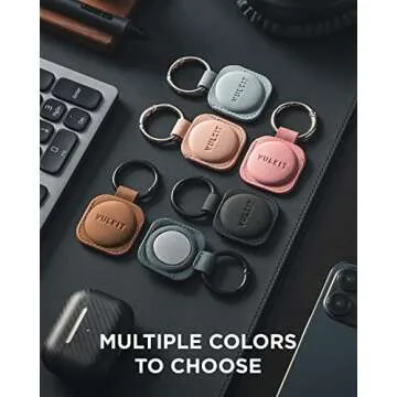 VULKIT Keychain Compatible for Apple AirTag Leather AirTag Protective Case with Keychain Holder AirTag Accessories for Key or Lungage(Rose)