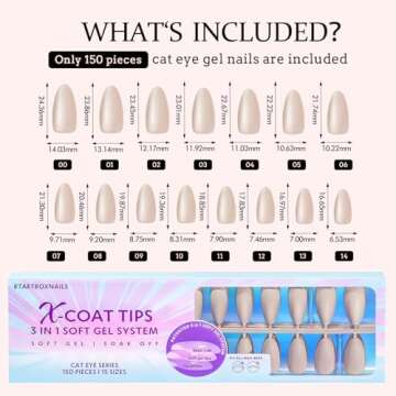 BTArtboxnails Cat Eye XCOATTIPS - Soft Gel Almond Nail Tips, Glitter Press On Nails Medium, Soak Off Acrylic Fake Nails Glue On Nails In 15 Sizes - 150 Nail Extension Set, Aurora