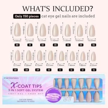 BTArtboxnails Cat Eye XCOATTIPS - Soft Gel Almond Nail Tips, Glitter Press On Nails Medium, Soak Off Acrylic Fake Nails Glue On Nails In 15 Sizes - 150 Nail Extension Set, Aurora