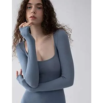 PUMIEY Long Sleeve Dress for Women Maxi Dress Bodycon Dresses for Women Long Fall Dresses Blue Dress Aegean Large