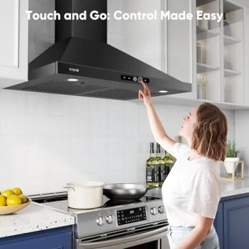 VIKIO HOME Wall Mount Range Hood 30 inch, 580 CFM Kitchen Vent Hood, Ducted/Ductless Convertible with Touch Control, Stainless Steel Stove Vent Hood, Easy Clean Filter, Black