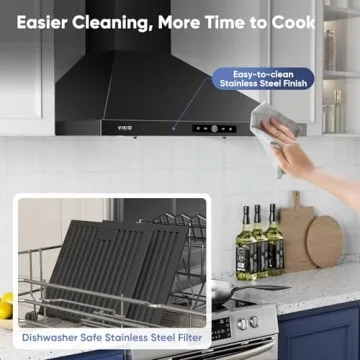 VIKIO HOME Wall Mount Range Hood 30 inch, 580 CFM Kitchen Vent Hood, Ducted/Ductless Convertible with Touch Control, Stainless Steel Stove Vent Hood, Easy Clean Filter, Black