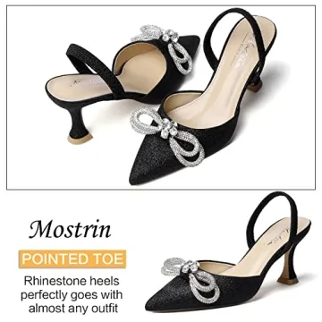 Mostrin Rhinestone Bow Heels for Women Stylish Stilettos