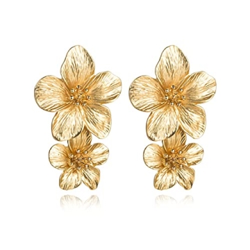 ONLYJUMP 3D Large Flower Earrings for Women Chic Petal Statement Earrings Bohemian Elegant Plated Bi...
