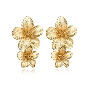 ONLYJUMP 3D Large Flower Earrings for Women Chic Petal Statement Earrings Bohemian Elegant Plated Bi...