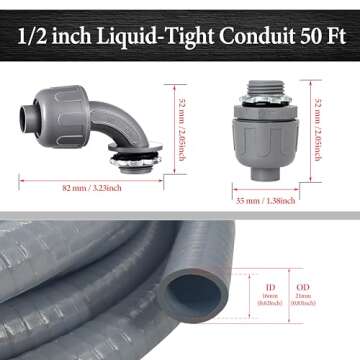 50 Foot Liquid-Tight Conduit Kit - 1/2inch Flexible Non Metallic Liquid Tight Electrical Conduit and...