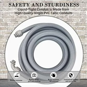 50 Foot Liquid-Tight Conduit Kit - 1/2inch Flexible Non Metallic Liquid Tight Electrical Conduit and 5 Straight and 4 Angle Fittings Included. 1/2" Dia