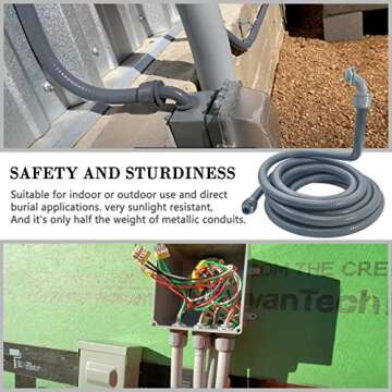 50 Foot Liquid-Tight Conduit Kit - 1/2inch Flexible Non Metallic Liquid Tight Electrical Conduit and 5 Straight and 4 Angle Fittings Included. 1/2" Dia