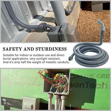 50 Foot Liquid-Tight Conduit Kit - 1/2inch Flexible Non Metallic Liquid Tight Electrical Conduit and 5 Straight and 4 Angle Fittings Included. 1/2" Dia