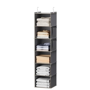 YOUDENOVA Hanging Closet Organizer - 6-Shelf Space-Saving Storage, Grey