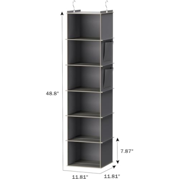 YOUDENOVA 6-Shelf Hanging Closet Organizer Grey Space-Saving