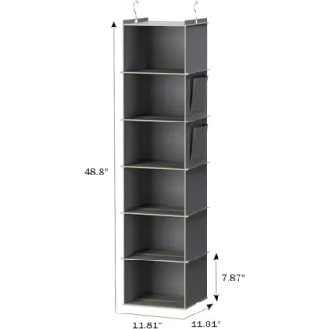 YOUDENOVA 6-Shelf Hanging Closet Organizer Grey Space-Saving