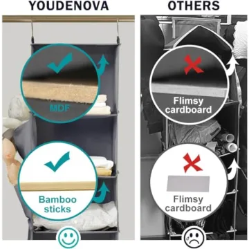 YOUDENOVA 6-Shelf Hanging Closet Organizer Grey Space-Saving