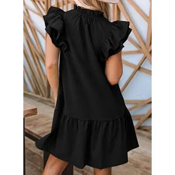 Dokotoo Womens 2025 Spring Summer Drawstring V-Neck Ruffle Sleeveless Tank Dress Resort Wear for Wom...