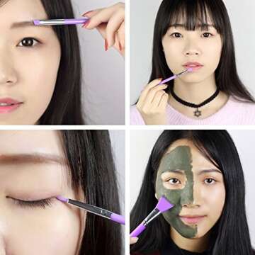 LORMAY 9 Pcs Silicone Makeup Brush Set: Applicator for Face Care, Eyeliner, Eyebrow, Eye Shadow, Lip Makeup and UV Epoxy Resin Crafts (Purple)