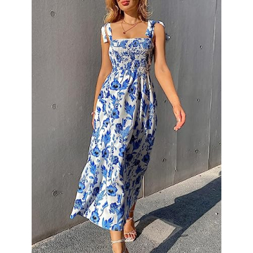 Floerns Floral Tie Strap Maxi Dress for Summer Style