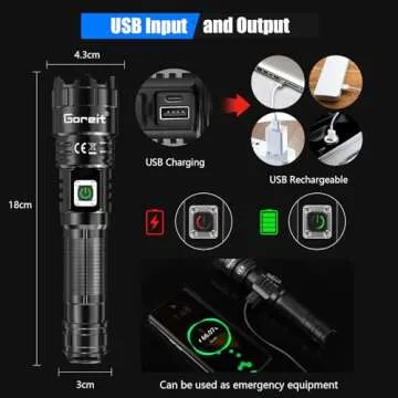 Flashlights High Lumens Rechargeable, Goreit 990,000 Lumen XHP70.2 LED Flashlight USB Super Bright Flash lights, High Powered Handheld Flashlights for Emergencies Camping, Waterproof, Adjustable Focus