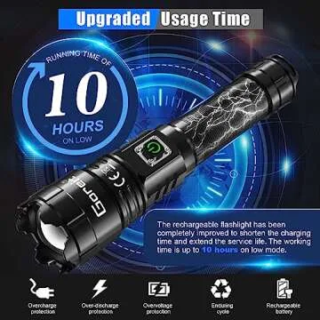 Flashlights High Lumens Rechargeable, Goreit 990,000 Lumen XHP70.2 LED Flashlight USB Super Bright Flash lights, High Powered Handheld Flashlights for Emergencies Camping, Waterproof, Adjustable Focus