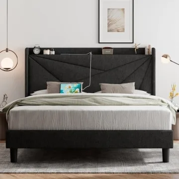 Feonase Queen Bed Frame: Stylish, USB Charging, Storage Headboard