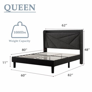 Feonase Upholstered Queen Bed Frame with USB Ports