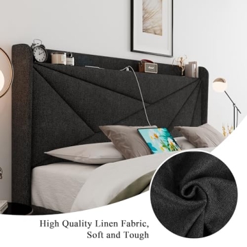 Feonase Upholstered Queen Bed Frame with USB Ports