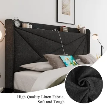 Feonase Upholstered Queen Bed Frame with USB Ports
