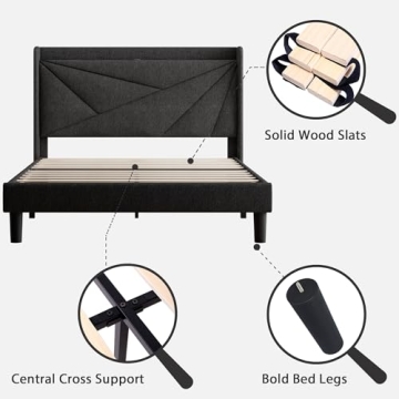 Feonase Upholstered Queen Bed Frame with USB Ports