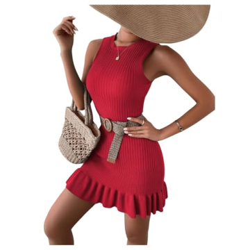 SOLY HUX Women's Sleeveless Bodycon Dress in Solid Red