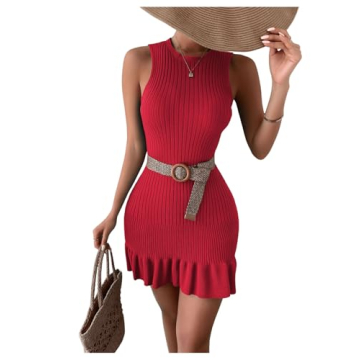 SOLY HUX Women's Sleeveless Bodycon Dress in Solid Red