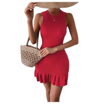 SOLY HUX Women's Sleeveless Bodycon Dress in Solid Red