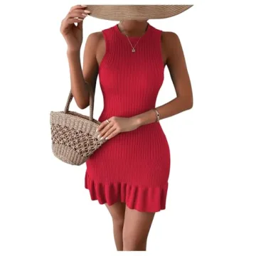 SOLY HUX Women's Sleeveless Bodycon Dress in Solid Red