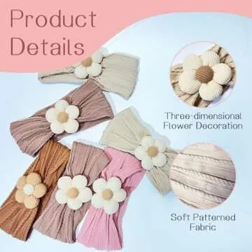 Nirvany 3 Pcs Baby Flower Headband, Nylon Baby Girl Headbands Soft Hairbands Baby Girl Accessories for Newborn Infant Toddler（Beige Pink Khaki）