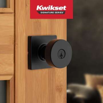 Kwikset Pismo Entry Door Knob with Lock and Key, Secure Keyed Handle Exterior, Front Entrance and Be...