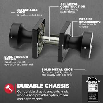 Kwikset Pismo Entry Door Knob with Lock and Key, Secure Keyed Handle Exterior, Front Entrance and Bedroom, Matte Black, Pick Resistant SmartKey Rekey Security and Microban, Square Rose