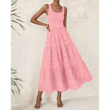 BTFBM Women Summer Eyelet Midi Dresses Casual Spring 2025 Sleeveless A Line Flowy Vacation Beach Wed...