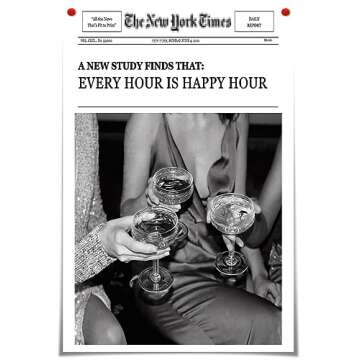 Trendy Wall Art Aesthetic Preppy Poster Print Champagne Funny Black and White New York News Canvas W...