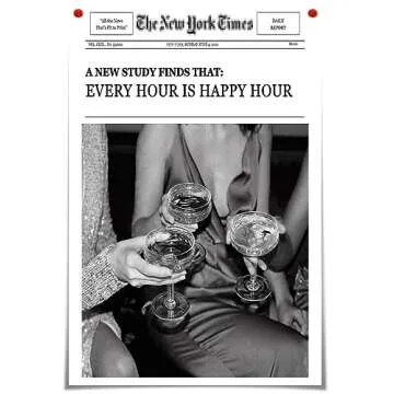 Trendy Wall Art Aesthetic Preppy Poster Print Champagne Funny Black and White New York News Canvas W...