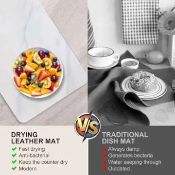 24" x 16" Dish Drying Mat for Kitchen Counter, Absorbent Hide Stain Rubber Backed Coffee Mat, Easy Clean, Eco-friendly, Heat-resistant, Large Kitchen Drying Mat, White Marble