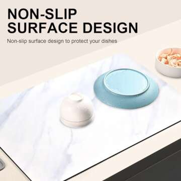 24" x 16" Dish Drying Mat for Kitchen Counter, Absorbent Hide Stain Rubber Backed Coffee Mat, Easy Clean, Eco-friendly, Heat-resistant, Large Kitchen Drying Mat, White Marble